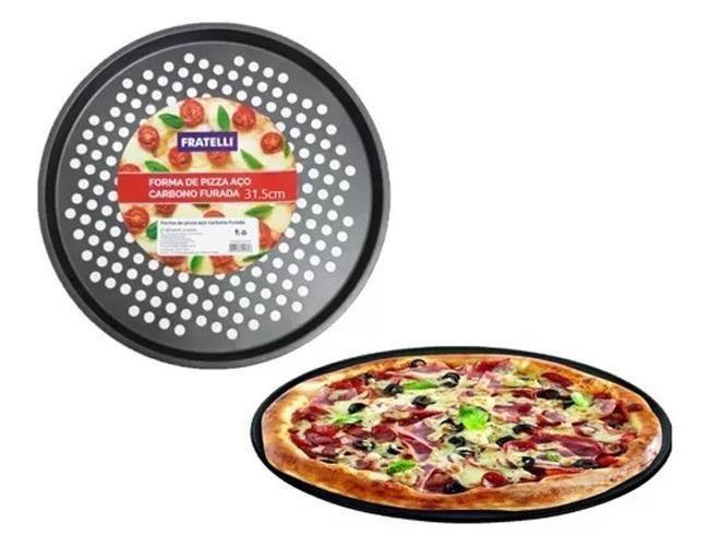 Imagem de Kit 3 Formas Assadeira Pizza Carbono Furada Antiaderente