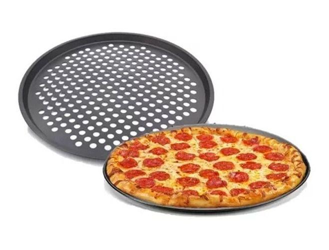 Imagem de Kit 3 Formas Assadeira Pizza Carbono Furada Antiaderente Resistente