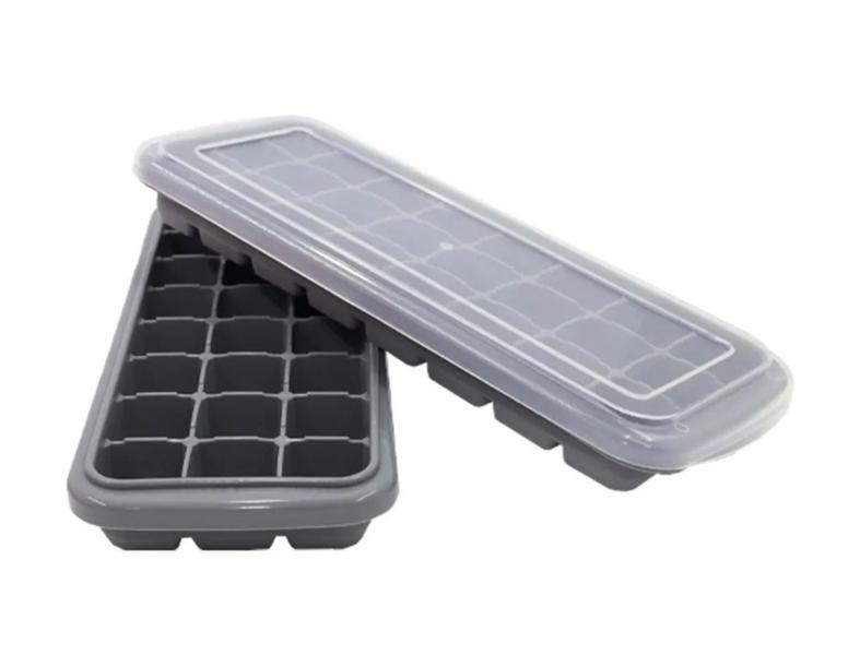 Imagem de Kit 3 Formas de Gelo De Silicone Com Tampa Não Deixa Gosto no Gelo - Organize Seu Freezer 24 Cubos