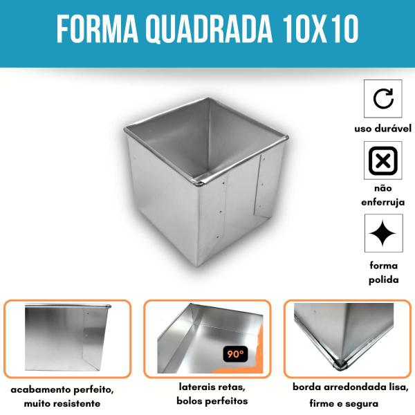 Imagem de Kit 3 formas quadradas para bolo alta 10x10 alumínio