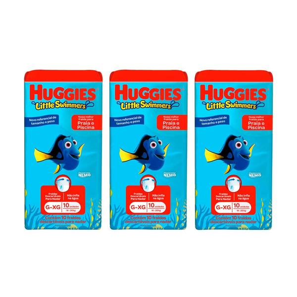 Imagem de Kit 3 Fralda Huggies Little Swimmers Tamanho G/XG Pacote com 10 Fraldas cada