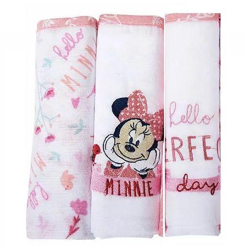 Imagem de Kit 3 Fralda Pano Boca Bordada com Bainha Disney Minnie