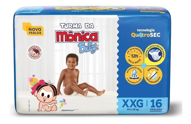 Imagem de Kit 3 Fralda Turma da Mônica Baby Jumbo XXG