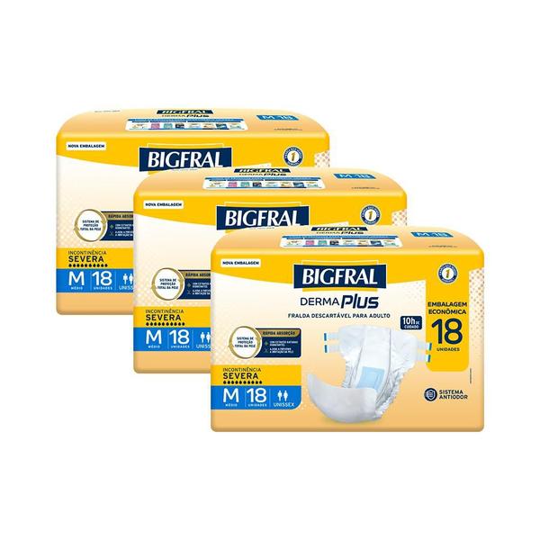 Imagem de Kit 3 Fraldas Geriátricas Bigfral Derma Plus M com 18un cada