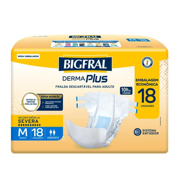 Imagem de Kit 3 Fraldas Geriátricas Bigfral Derma Plus M com 18un cada