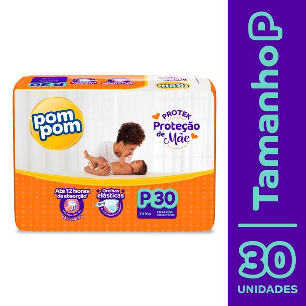 Imagem de Kit 3 Fraldas Pom Pom Protek Proteção de Mãe Jumbo P com 30un cada