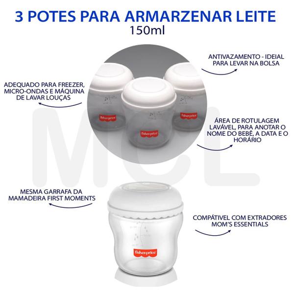 Imagem de Kit 3 frascos p/ armazenar leite 150 ml