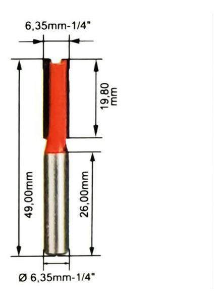 Imagem de Kit 3 Fresa Reta 1/4 Haste 1/4 Corte Duplo Metal Duro Tupia