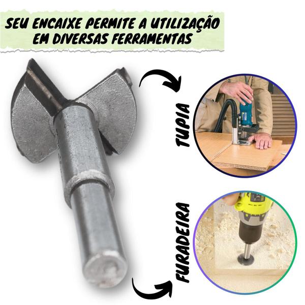 Imagem de Kit 3 Fresa Tupia Broca Tipo Forstner 35mm Dobradiça Armário