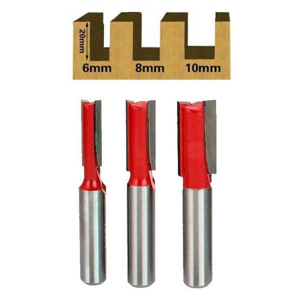 Imagem de Kit 3 Fresas Retas 6 A 10Mm Haste 6Mm Corte Duplo Para Tupia