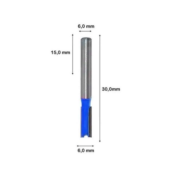 Imagem de Kit 3 Fresas Retas 6Mm 2 Dentes De Metal Duro Para Tupia