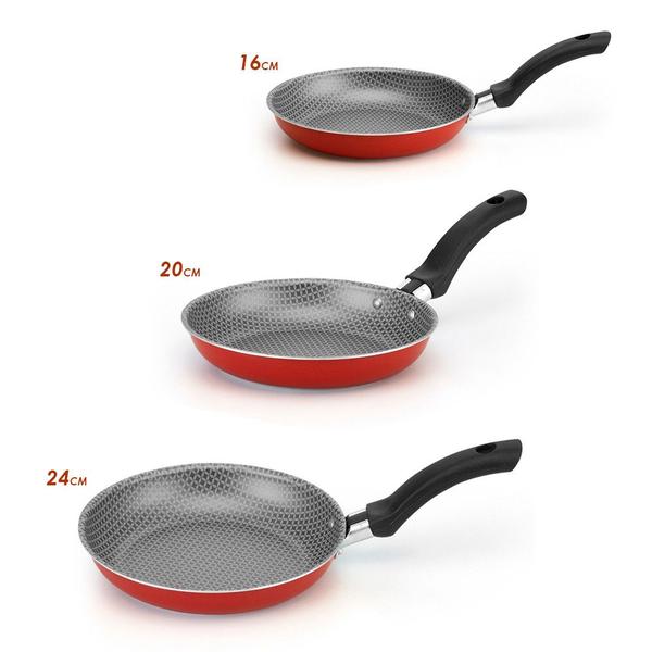 Kit 3 Frigideiras Antiaderente Vermelho Cereja - Alegrete Imagem de Kit 3 Frigideiras Antiaderente Vermelho Cereja