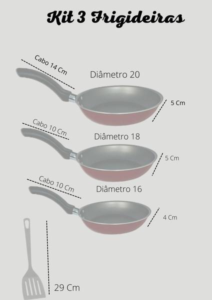 Imagem de Kit 3 Frigideiras Vermelha Antiaderente Teflon + 1 Espatula