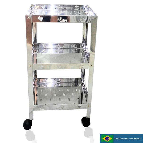 Kit 3 Fruteiras Inox 3 Andares - C/ 4 Rodinhas - Exclusiva - MBM Decor Imagem de Kit 3 Fruteiras Inox 3 Andares - C/ 4 Rodinhas - Exclusiva