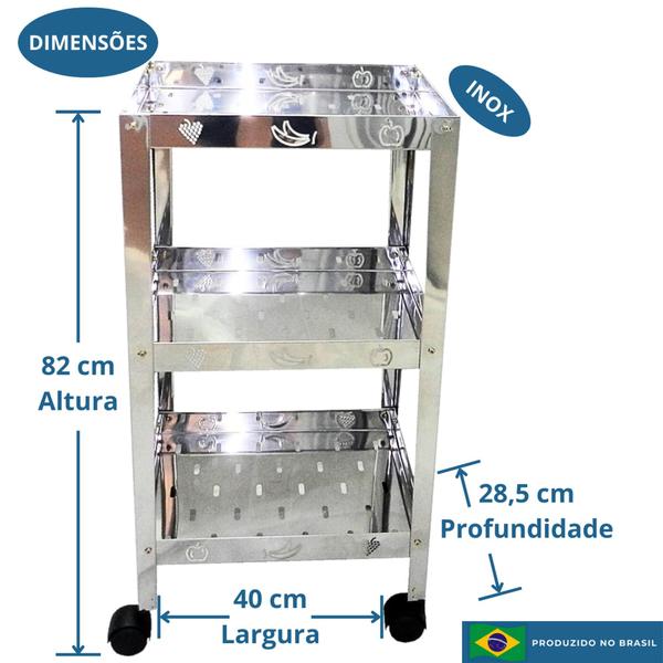 Kit 3 Fruteiras Inox 3 Andares - C/ 4 Rodinhas - Exclusiva - MBM Decor Imagem de Kit 3 Fruteiras Inox 3 Andares - C/ 4 Rodinhas - Exclusiva