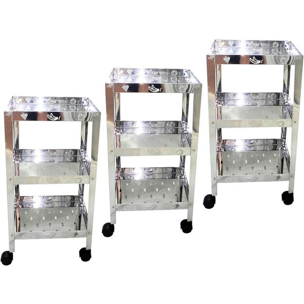 Kit 3 Fruteiras Inox 3 Andares - C/ 4 Rodinhas - Exclusiva - MBM Decor Imagem de Kit 3 Fruteiras Inox 3 Andares - C/ 4 Rodinhas - Exclusiva