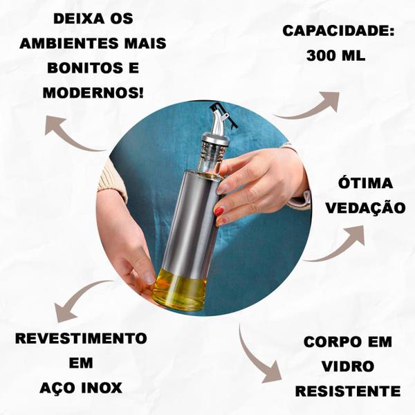 Imagem de Kit 3 Galheteiro Porta Azeite Vinagre Em Inox E Vidro 300ml