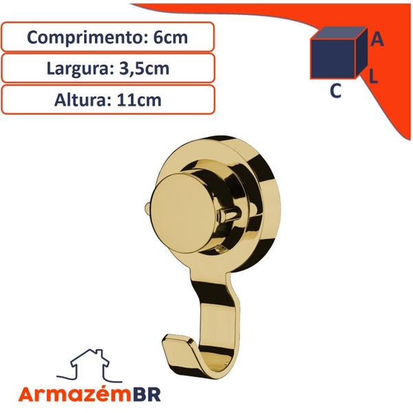 Kit 3 Ganchos Com Ventosa Toalha Banheiro Dourado - Future Imagem de Kit 3 Ganchos Com Ventosa Toalha Banheiro Dourado - Future