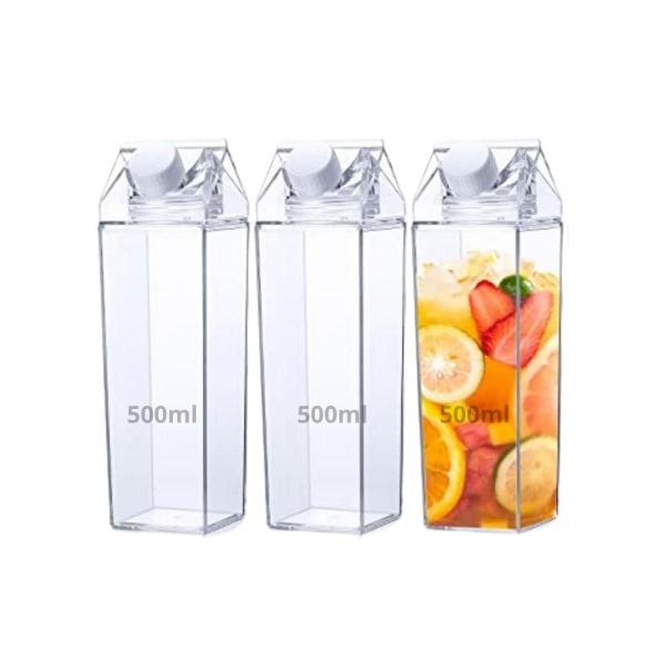 Imagem de Kit 3 Garrafa Acrilico Leite Suco Chá Agua Tampa Rosca 500ml