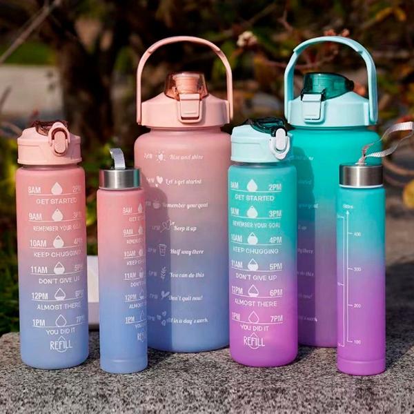 Imagem de Kit 3 Garrafa Agua Squeeze Galão Com Adesivos 300ML+900ML+2L