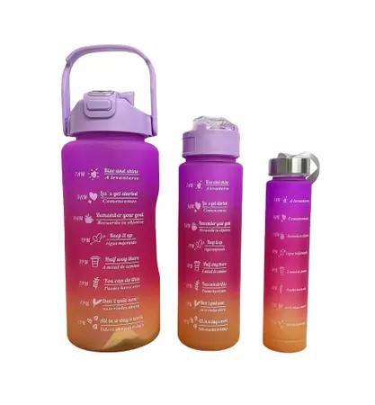 Imagem de Kit 3 Garrafa de Água Colorida Motivacional 2L 900ml 300ml