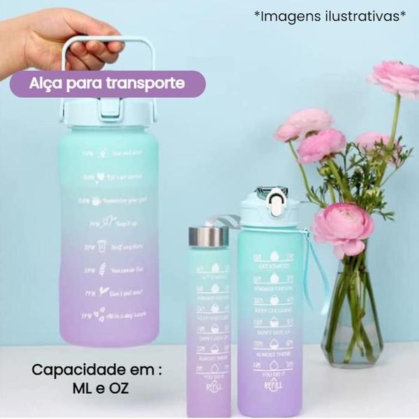 Imagem de Kit 3 Garrafa de Água Squeeze Motivacional Rosa C/ Verde