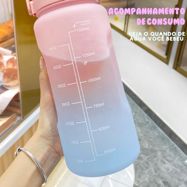 Imagem de Kit 3 Garrafas 2000ml de Água com Adesivos 2D Motivacional em Inglês Squeeze Capacidade