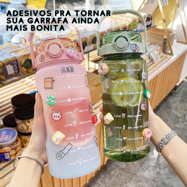 Imagem de Kit 3 Garrafas 2000ml de Água com Adesivos 2D Motivacional em Inglês Squeeze Capacidade