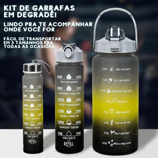 Imagem de Kit 3 Garrafas 2000ml de Água com Adesivos 2D Motivacional em Inglês Squeeze Capacidade