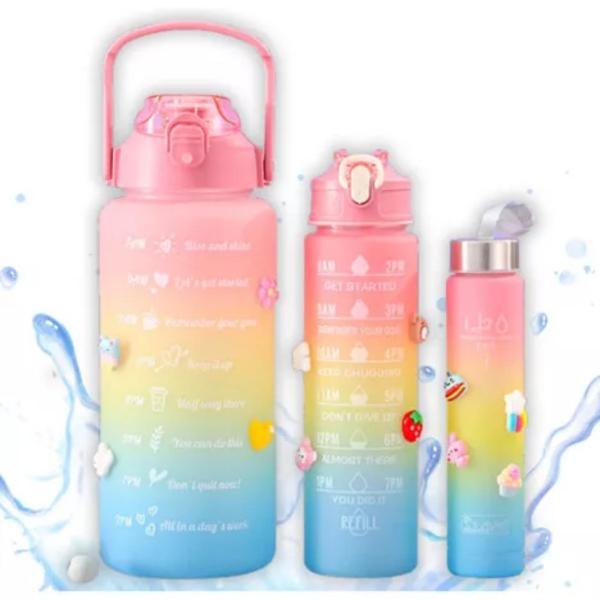 Kit 3 Garrafas Motivacionais Colorida Academia Treino - Hapes Imagem de Kit 3 Garrafas Motivacionais Colorida Academia Treino