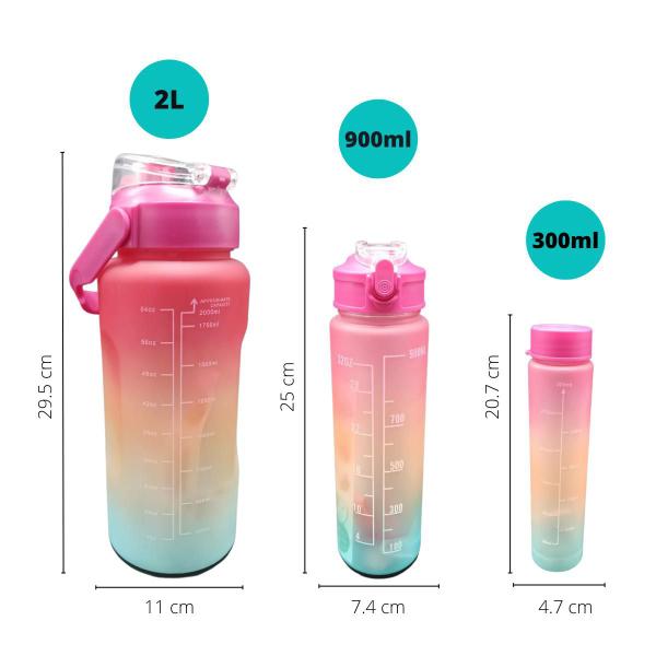 Imagem de Kit 3 Garrafas Squeeze 2L- 900ml-300ml Adesivo Canudo - Pink