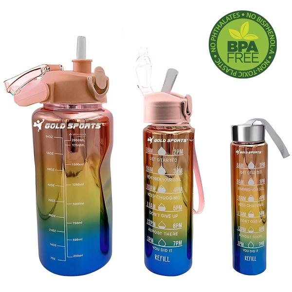 Imagem de Kit 3 Garrafas Squeeze Plástica Gold Sports Degrade  Adesivos BPA-FREE 2 Lts, 800ml e 280ml