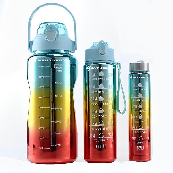 Imagem de Kit 3 Garrafas Squeeze Plástica Gold Sports Degrade  Adesivos BPA-FREE 2 Lts, 800ml e 280ml