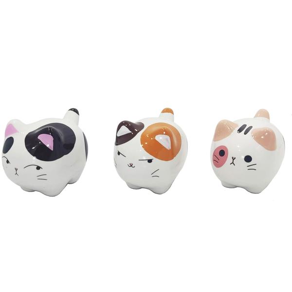 Imagem de Kit 3 gatinhos decorativos em porcelana Gato Sorte Boa Fortuna