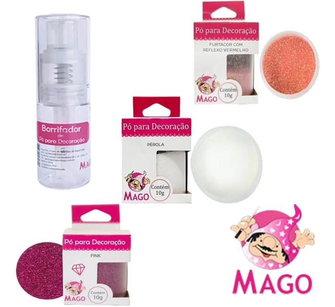 Imagem de Kit 3 Glitters Mago Comestíveis E Borrifador Confeitaria