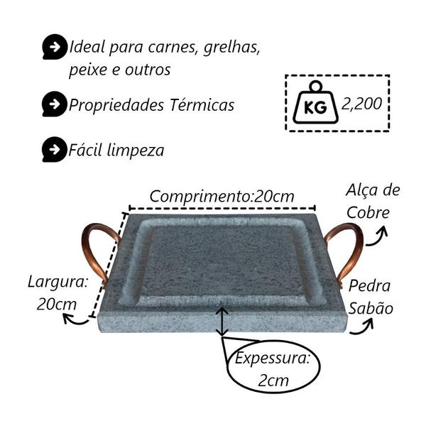 Imagem de Kit 3 Grelha Para Carnes Servir Porção Pedra Sabão P 20x20cm