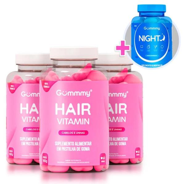 Imagem de Kit 3 Gummy Hair Vitamin Tutti Frutti Vitamina Para Unhas E Cabelos + 1 Gummy Night Suplemento Para Dormir