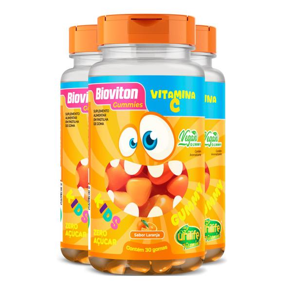 Imagem de Kit 3 Gummy Kids Vitamina C Unilife 30 gomas Laranja