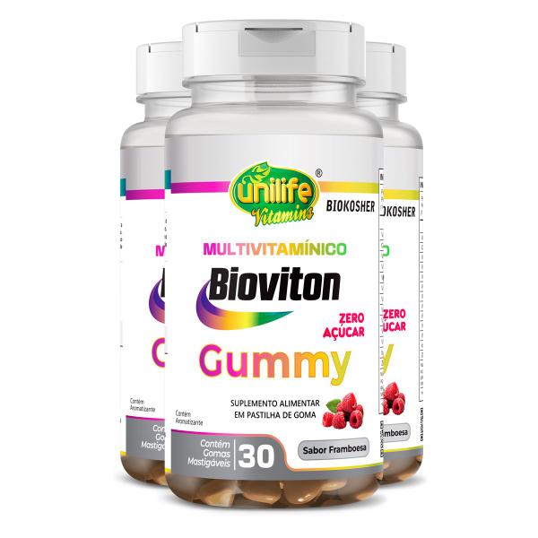 Imagem de Kit 3 Gummy Multivitamínico Sabor Framboesa Unilife 30 gomas