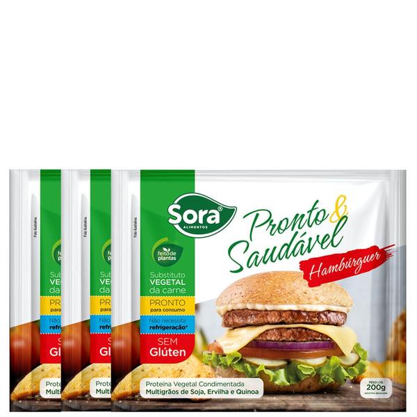 Imagem de Kit 3 Hambúrguer Vegetal Sora Pronto e Saudável 200g