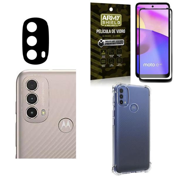 Imagem de Kit 3 in 1 Moto E40 Película de Câmera + Película 3D + Capinha Silicone - Armyshield