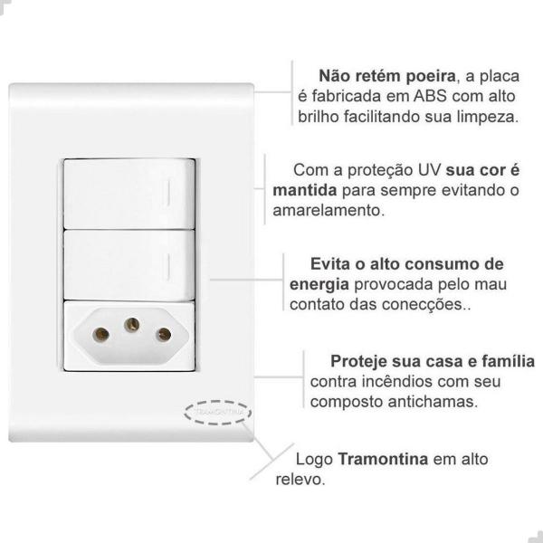 Imagem de Kit 3 Interruptor Tramontina Liz Embutir 2TS+1TU 10A 2P+T Branco