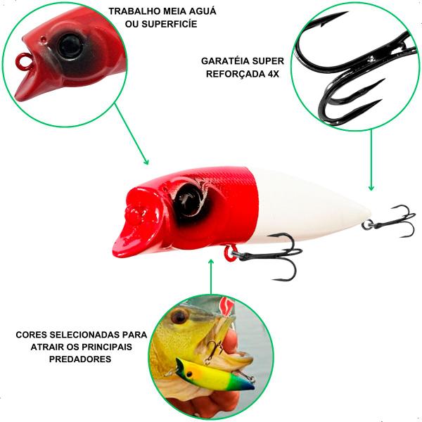 Imagem de Kit 3 Iscas Artificiais Meia Agua Popper Tipo Brava 90 Pesca