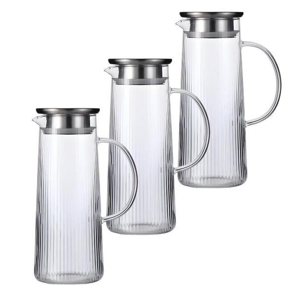 Kit 3 Jarra De Vidro Acqua Com Tampa Inox Alça Suco Água - CLICK HOUSE Kit 3 Jarra De Vidro Acqua Com Tampa Inox Alça Suco Água - CLICK HOUSE