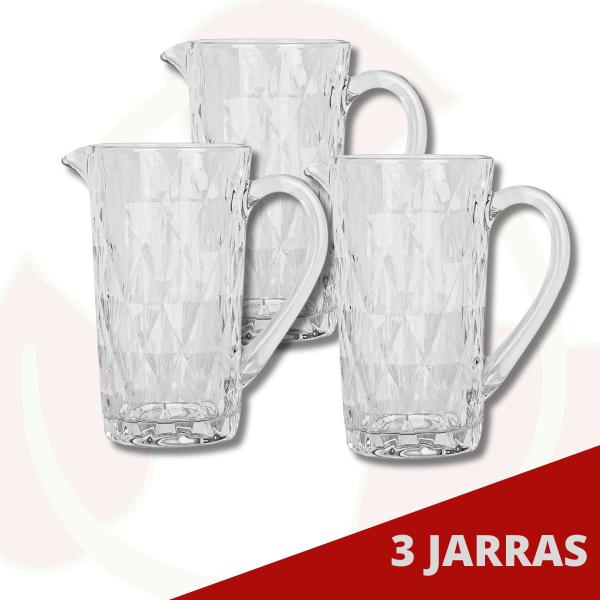 Imagem de Kit 3 Jarras Vidro Desenhado Diamante Transparente 1 L Moderno