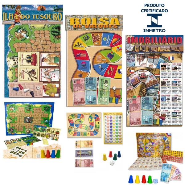 Imagem de Kit 3 Jogo De Tabuleiro Mesa Bolsa De Valores + Ilha Do Tesouro + Banco Imobiliário Investindo nas Capitais do Mundo