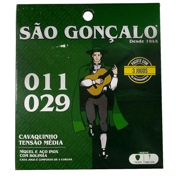 Imagem de Kit 3 jogos de cordas cavaco são gonçalo níquel com bolinha extra corda e palheta + afinador digital custon