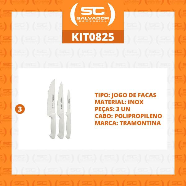 Imagem de KIT - 3 Jogos de Facas Premium em Aço Inox Cabo Branco 3 Peças - Tramontina