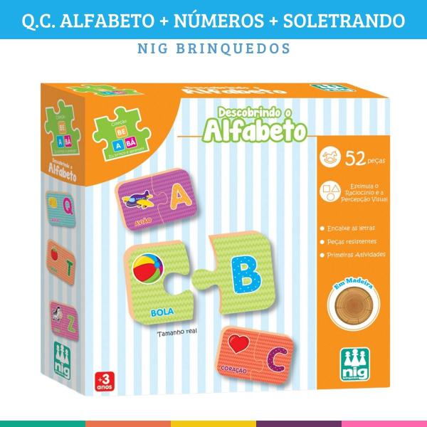 Imagem de Kit 3 Jogos Educativo Madeira Alfabeto Número Soletrando Nig