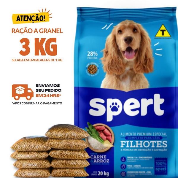 Imagem de Kit 3 KG Granel Ração Para Cachorro Spert Cães Premium Especial Filhotes 28% de Proteína